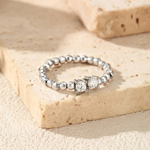 S925 Sterling Silver Elastic Beaded <b>Ring</b> Double Cushion Zircon <b>Stretch</b> Adjustable Finger <b>Ring</b> Stackable Jewelry For Women - Product Image 3