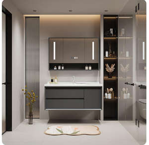 Mueble de Baño Minimalista sin Tiradores, Diseño Flotante, Tablero Resistente a la Humedad, Favorito de los Jóvenes, Ideal para Espacios Pequeños - Product Image 2