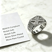 Bague Hip Hop large et massive pour homme, micro-pavée de zircon carré, en laiton plaqué platine, bague statement