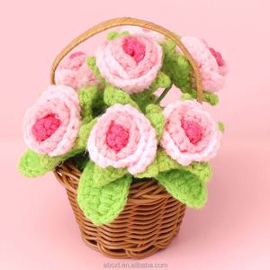 Desktop Home Decoration Roses Potted <b>Small</b> Knitted Flower <b>Basket</b> Handmade Crochet Rose <b>Basket</b> - Product Image 5