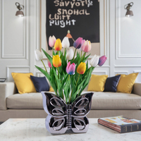 Fleur de tulipe artificielle élégante faite à la main avec pot en céramique pour la décoration de la maison, de mariage, de Noël, de remise de diplôme et de la fête des mères