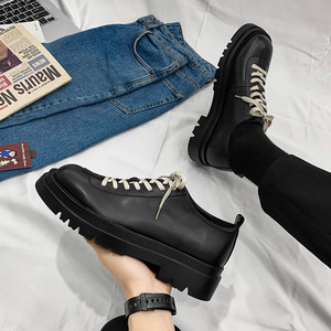 Botas de Trabajo de Cuero Genuino con Plataforma Gruesa 2026 para Hombre, Estilo Coreano, Diseño Único de Cordones, Zapatos Casuales de Moda para Hombre - Product Image 4