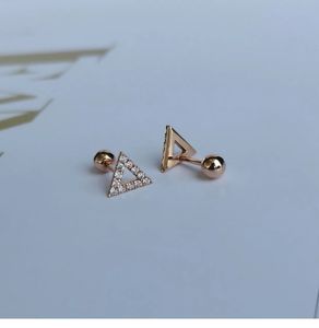 Xinfly 18K Gold Natural Diamond Small Pair of Open Triangle Stud Earrings Rose Gold Screw <b>Back</b> Earrings - Product Image 5