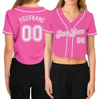 Chemises de baseball personnalisées pour femmes, jersey court, crop top rose, vêtements de baseball, crop top, jersey de baseball pour filles
