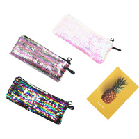 Trousse à Crayons Créative Nouvelle Conception à Paillettes Bicolores Style Sirène Coréen, Trousse de Maquillage et de Papeterie pour Étudiants, Paillettes Scintillantes