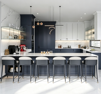 Armoires de cuisine personnalisées de style Shaker bleu marine et blanc avec îlot central pour la rénovation de maisons modernes