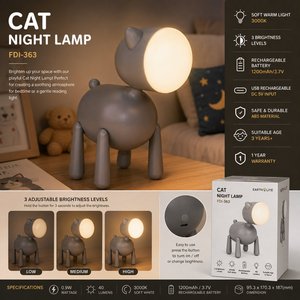 Adorable lampe de chevet LED en forme de chat, mini veilleuse moderne rechargeable, 7 couleurs, projection chaude, ABS, interrupteur 5V, design champêtre - Product Image 2