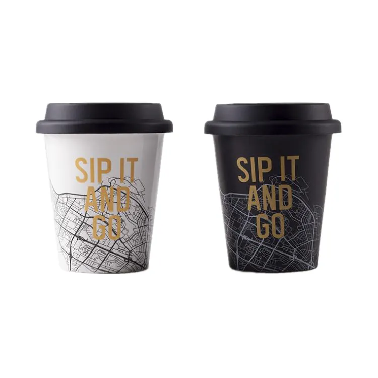 Nordic Mode Creatieve Oem 9Oz Keramische Witte Porseleinen Kopje Koffie Mok Met Siliconen Deksel