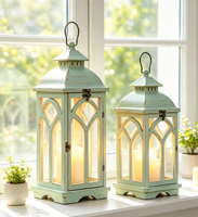 Ensemble de lanternes à bougies en bois vieilli vert, lanternes suspendues pour mariage, maison, patio, ferme, centre de table, décoration