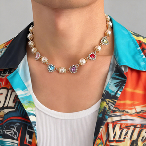 Y2K Incrustation Coloré Acrylique Gemme Pêche Coeur Imité Perle Colliers Charmes Rue Accessoires dans Le Cou De Mode Bijoux Cadeaux - Product Image 1