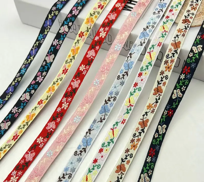 1.1CM new ethnic style jacquard webbing polyester flower pattern embroidery belt retro woven webbing tape for garment accessory