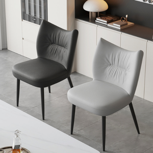 Chaise de salle <span class=keywords><strong>à</strong></span> manger en cuir PU, design italien nordique moderne, pour la maison, le bureau, l'<span class=keywords><strong>hôtel</strong></span> et la salle de bain, dossier simple, pieds en métal - Product Image 3
