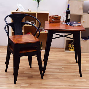 Meubles mexicains Table à manger carrée en métal rétro Plateau en bois Ensemble de table à manger de cuisine 4 places - Product Image 4