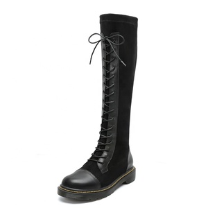 Botas de Mujer hasta la Rodilla, de Gamuza y Cuero, con Cordones Elásticos, Suela Gruesa Antideslizante y Resistente al Desgaste, Color Negro, para Otoño e Invierno - Product Image 2