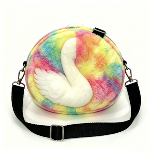 Custom Round 3D <b>White</b> Swan Plush Shoulder Purse with PP Cotton Filling Cute Animal Themed Crossbody <b>Handbag</b> for Halloween Unisex - Product Image 6