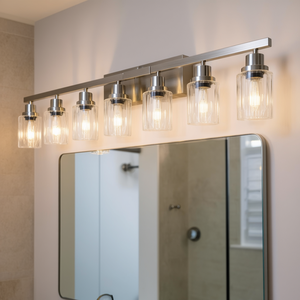 10-<b>Light</b> Clear Glass Bathroom Vanity <b>Light</b> Brushed Nickel Finish Modern LED <b>Wall</b> Sconce For Bathrooms - Product Image 2