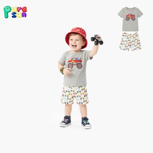 Puresun Toptan Günlük Karikatür Baskılı Erkek Çocuk Giyim Setleri %100 Pamuk Özel Aplike Çocuk Kıyafetleri - Product Image 1