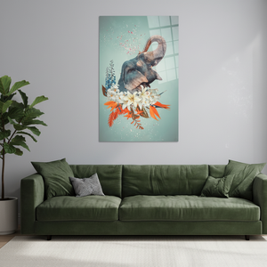 Printed Boho <b>Elephant</b> Wall Art - Modern Floral Jungle Canvas <b>Decor</b>,TEMPERED GLASS ART - Product Image 3