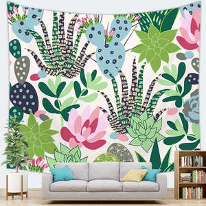 Cactus plante <span class=keywords><strong>fleur</strong></span> aquarelle peinture <span class=keywords><strong>tapisserie</strong></span> tenture murale Hippie tapisseries pour la décoration intérieure salon chambre grande taille - Product Image 1