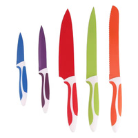 Lot de 5 couteaux de cuisine en acier inoxydable, design ambidextre, manches en plastique, pour la préparation des aliments pour bébés, incluant un couteau à découper