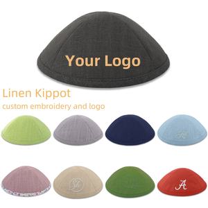 Grosir topi bordir beruang tidur kaippa Judaica Linen topi Mitzvah Yarmulke Kippah Logo kustom untuk hadiah. - Product Image 3