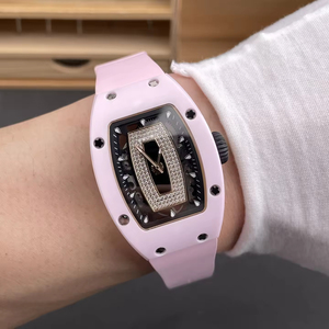 Women's 07-01 Tonneau Automatic Mechanical <b>Watch</b> Pink Ceramic Diamond Dial Luxury Fashion OEM - Product Image 3