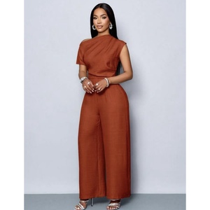 <span class=keywords><strong>Tuta</strong></span> Estiva Casual da Donna con Vita Alta, Pantaloni a Gamba Larga, Decorazione in <span class=keywords><strong>Pizzo</strong></span>, Impermeabile, Tinta Unita per Abbigliamento Urbano - Product Image 1