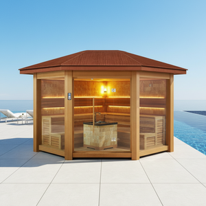 <span class=keywords><strong>Sauna</strong></span> Exterior de Gran Tamaño con Diseño de Pérgola Estilo Chino, <span class=keywords><strong>Sauna</strong></span> de Vapor Móvil de Lujo para 4-6 Personas - Product Image 5
