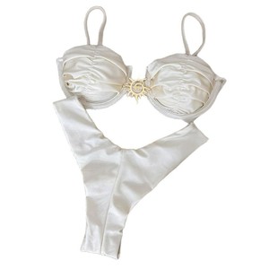 2025 Bikini for Women Strapless Sexy Style Solid Color Swimsuit Two-Piece <strong>Beachwear</strong> with Sun Decoration - Product Image 2