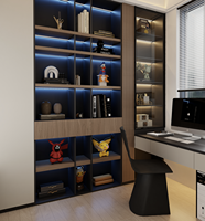Bibliothèque moderne sur mesure avec étagères en bois et espace de bureau, design éco-responsable et gain de place pour appartement, villa, salon, meubles