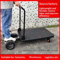 Chariot électrique compact à six roues commandé par geste, véhicule logistique à plateau plat, conception pliable pour la préparation des commandes