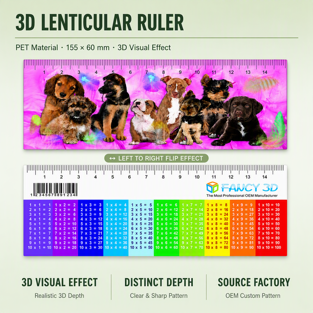 Hot Sale 15CM DIY Customized Logo 3D Lenticular Print Plastic No Folding Ruler