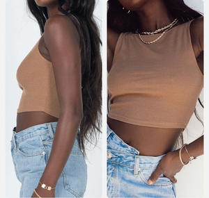 Canotta Crop ricamata da donna Slim tinta unita a costine moda personalizzata estiva - Product Image 3