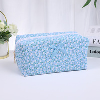Tas Makeup Berlapis Bunga Polyester Tren Fashion Lintas Negara, Kantong Perawatan Kulit Travel dengan Ritsleting, Organizer Portabel Kapasitas Besar