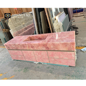 Роскошная однотонная раковина с подсветкой розового хрусталя и розового кварца для ванной столешницы - Product Image 4