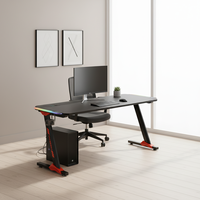 Bureau PC électrique réglable en hauteur AOR Esports en bois et métal, design moderne rose avec LED RGB, montage facile, modèle CX pour joueurs et usage domestique