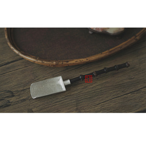 Pure tin <b>tea</b> spatula with purple bamboo handle, <b>tea</b> <b>set</b> accessory for brewing <b>tea</b> around a stove, handmade <b>tea</b> spoon, incense - Product Image 1