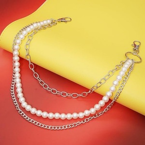 โซ่คาดเอวไข่มุกเทียมสำหรับผู้หญิง สไตล์ฮิปฮอป พังก์ ตกแต่งด้วยโลหะ สวมใส่ได้ทุกวัน สีขาว K แบบเส้นเดียว - Product Image 2