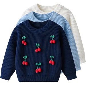 Pulls pour bébés en gros, pulls pour filles, joli <span class=keywords><strong>pull</strong></span> à cerises pour filles, <span class=keywords><strong>pull</strong></span> en coton tricoté multicolore pour filles, col rond - Product Image 1