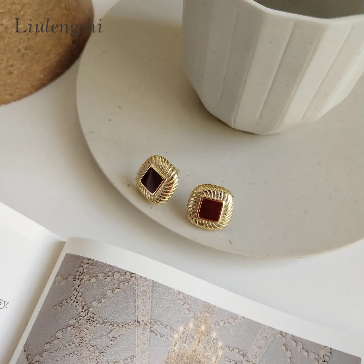 Anting Giwang Geometris Wanita, Anting-Anting Batu Akik Merah Selatan, Retro, Lapis Emas, Potongan Setengah Bezel Druzy, Anting-Anting Batu Akik Merah