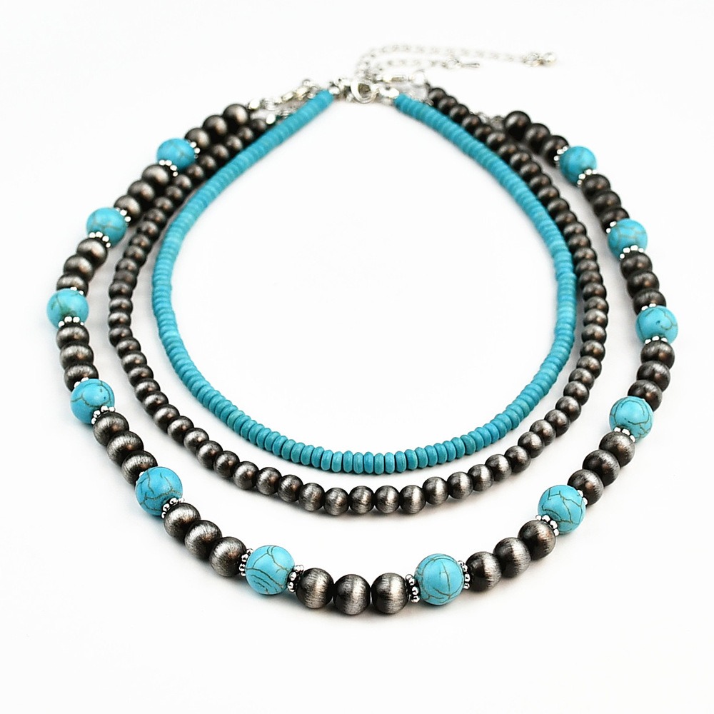 Set Gioielli Navajo Turchese Per Donna - Collana Con Fiocco, Girocollo E Orecchini A Cerchio - 2