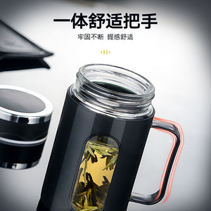 Tea <b>Cup</b> Double Wall Insulated Handle 500ml Business Gift With Lid <b>Plastic</b> Glass Material - Product Image 2