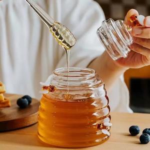 Buen precio, tarros de miel creativos transparentes de vidrio de borosilicato de 17oz con lindo cucharón y tapa de abejas - Product Image 1