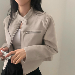 Nuevas llegadas de otoño, nueva moda retro, abrigos de cuero para <span class=keywords><strong>mujer</strong></span> con cuello alto, manga <span class=keywords><strong>larga</strong></span> y <span class=keywords><strong>cremallera</strong></span>. - Product Image 1