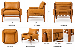Sillón Moderno de Cuero Color Bronceado con Estructura de Madera Maciza, Asiento Ergonómico y Artesanía Refinada para Hogares de Diseño - Product Image 4