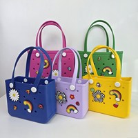 Sac de plage et de piscine en EVA perforé couleur unie, style européen et américain, sac de plage DIY, sac à main portable extensible pour rangement