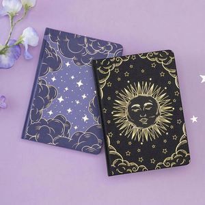 Purple Star Inspiration Black Sun Power Premium A5 PU Leather Hardcover Journal Gold Foil Dot <b>Sewing</b> Notebook for Creative Gift - Product Image 1