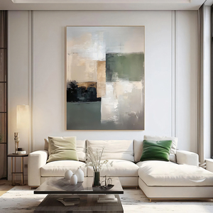 Nghệ thuật tường màu xám và màu xanh lá cây trừu tượng trang trí tối giản tác phẩm nghệ thuật khách sạn tùy biến lớn màu xanh lá cây trừu tượng bức tranh hình học - Product Image 3