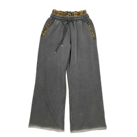 Pantalon de survêtement MP1329 personnalisé à double ceinture, motif écossais, en molleton délavé à l'acide, effet soleil, avec bordure inférieure délavée