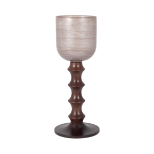 Portacandele Hurricane in Vetro e Legno di Mango, Candeliere per Centrotavola, Console e Decorazione per Caminetto - Product Image 1